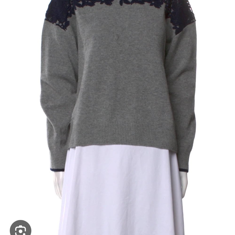 Valentino Gray & Navy Women's Wool Sweater with Lace Detail